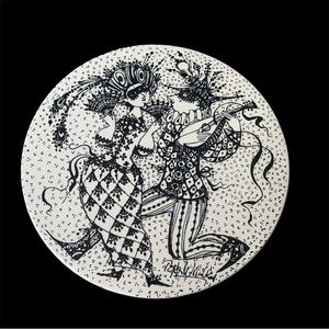 Bjorn Wiinblad Trivet February Maskerade Nymolle Denmark - Black and white